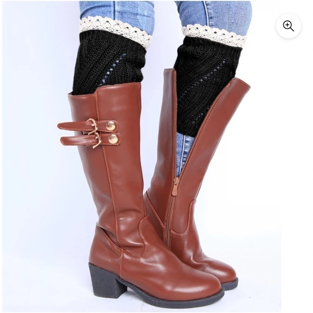 NWT Charlotte Russe Crochet Knit Boot Cuffs Toppers Black with Ivory OS
